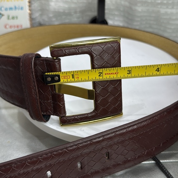 (H) Vintage Women\'s Brown Belt, Textured Weave, Genuine Leather Lined, Size M
